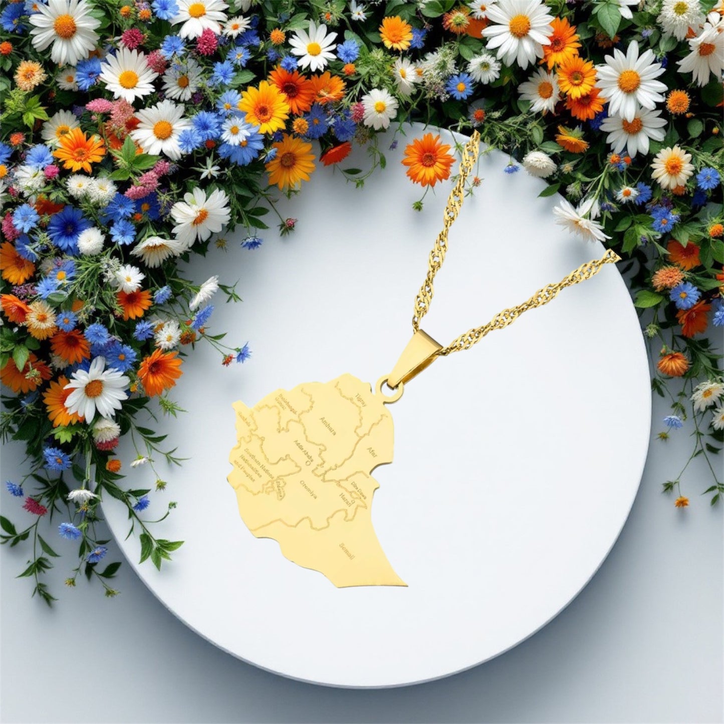 New Ethiopia Map Cities Pendant Necklaces