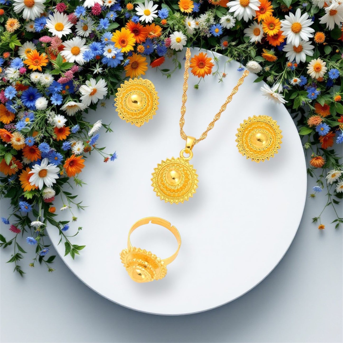 Small Size Ethiopian and Eritrean Jewelry Women Necklaces ,Earrings  and Ring Gold Color  Children Jewelry