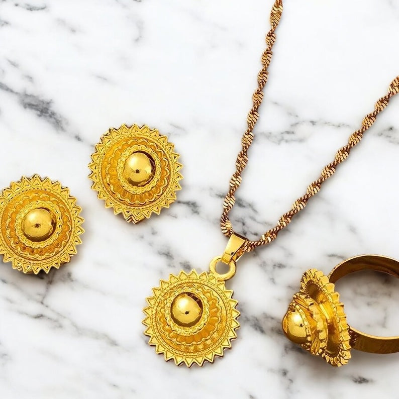 Small Size Ethiopian and Eritrean Jewelry Women Necklaces ,Earrings  and Ring Gold Color  Children Jewelry