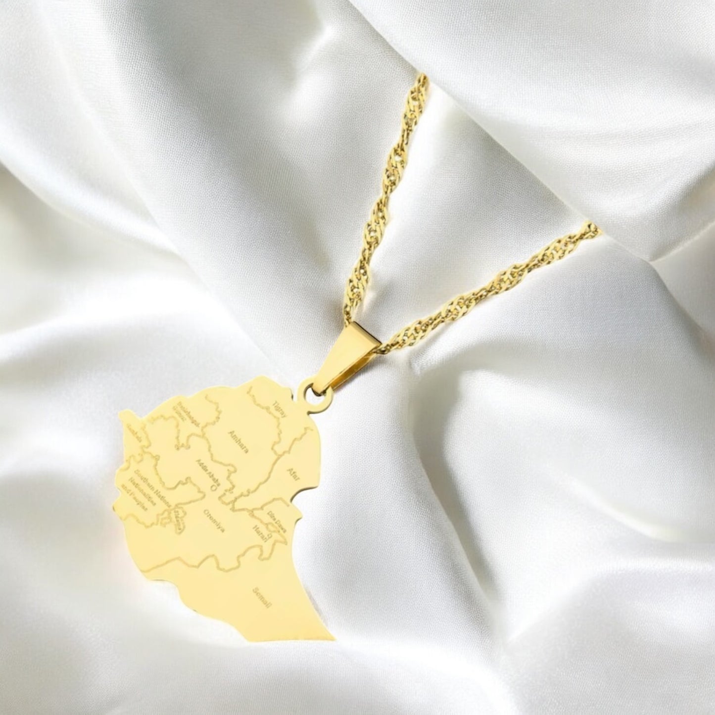 New Ethiopia Map Cities Pendant Necklaces
