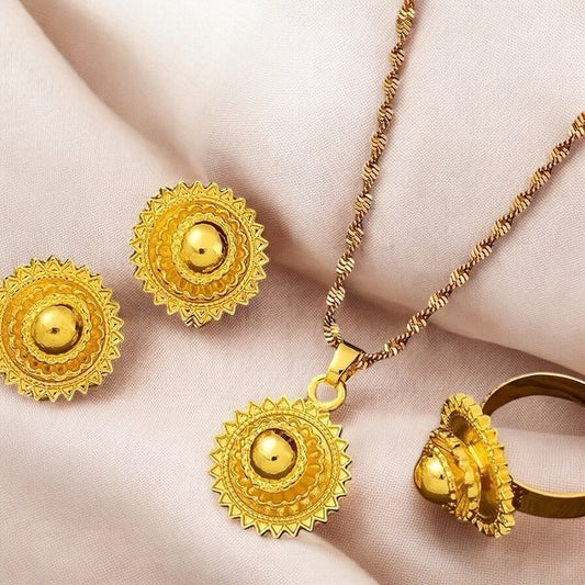 Small Size Ethiopian and Eritrean Jewelry Women Necklaces ,Earrings  and Ring Gold Color  Children Jewelry