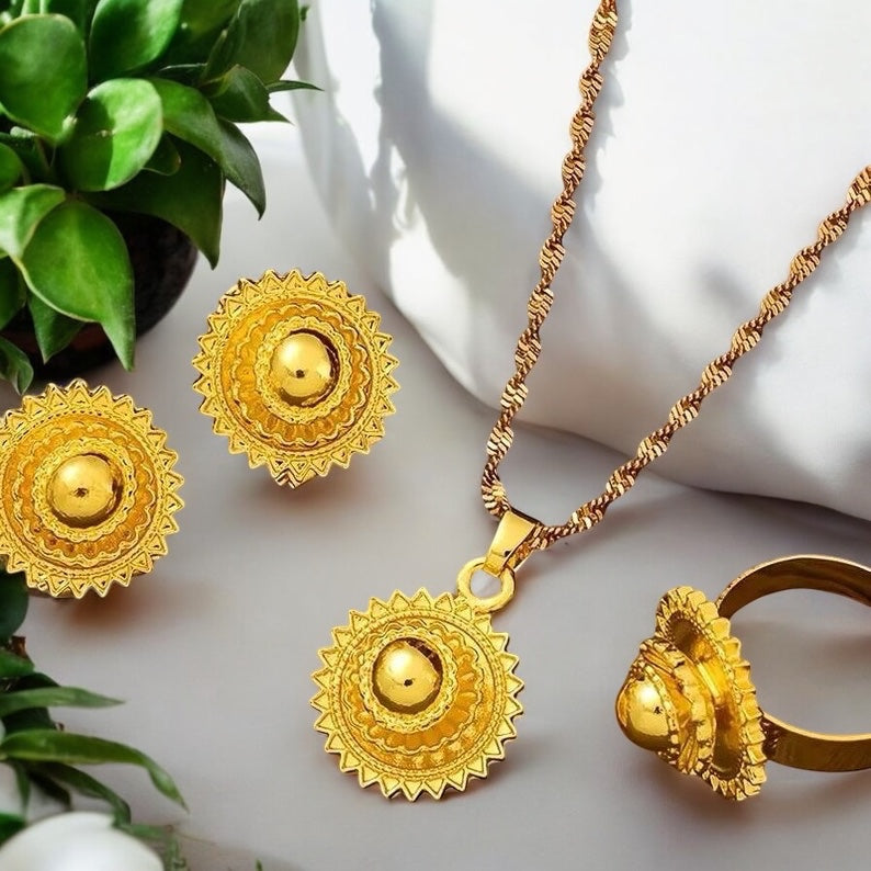 Small Size Ethiopian and Eritrean Jewelry Women Necklaces ,Earrings  and Ring Gold Color  Children Jewelry